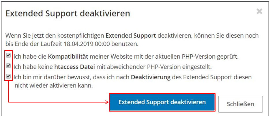 Der PHP Extended Support sollte immer ausgeschaltet sein. Er verursacht Kosten und macht die Webseiten langsam und unsicher.
