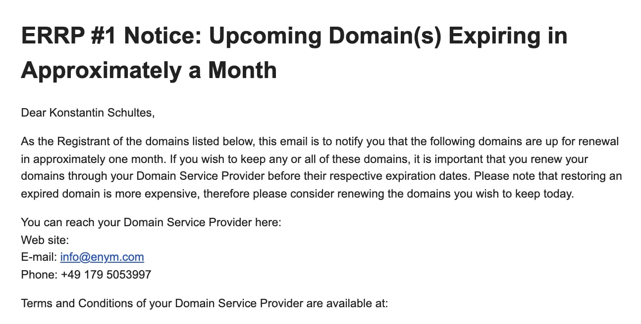 Keine Sorge bei ERRP-Mails: Domains verlängern sich automatisch